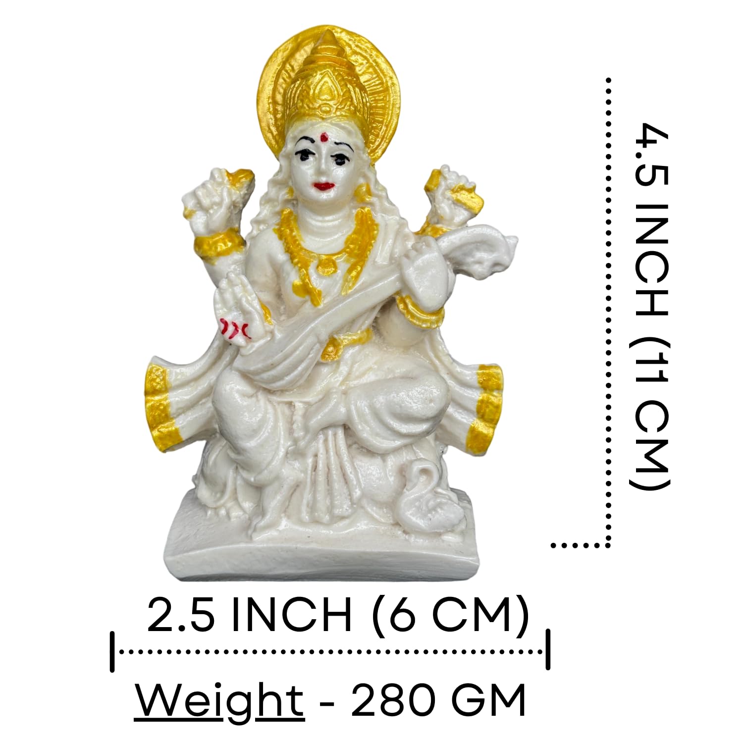 Salvus App Solutions Marble Dust Maa Saraswati Idol - Goddess Saraswati Statue For Home Decor, Devi Maa Saraswati Murti (White &
